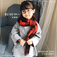 仿羊絨 長款保暖兒童圍巾-紅黑格 230309